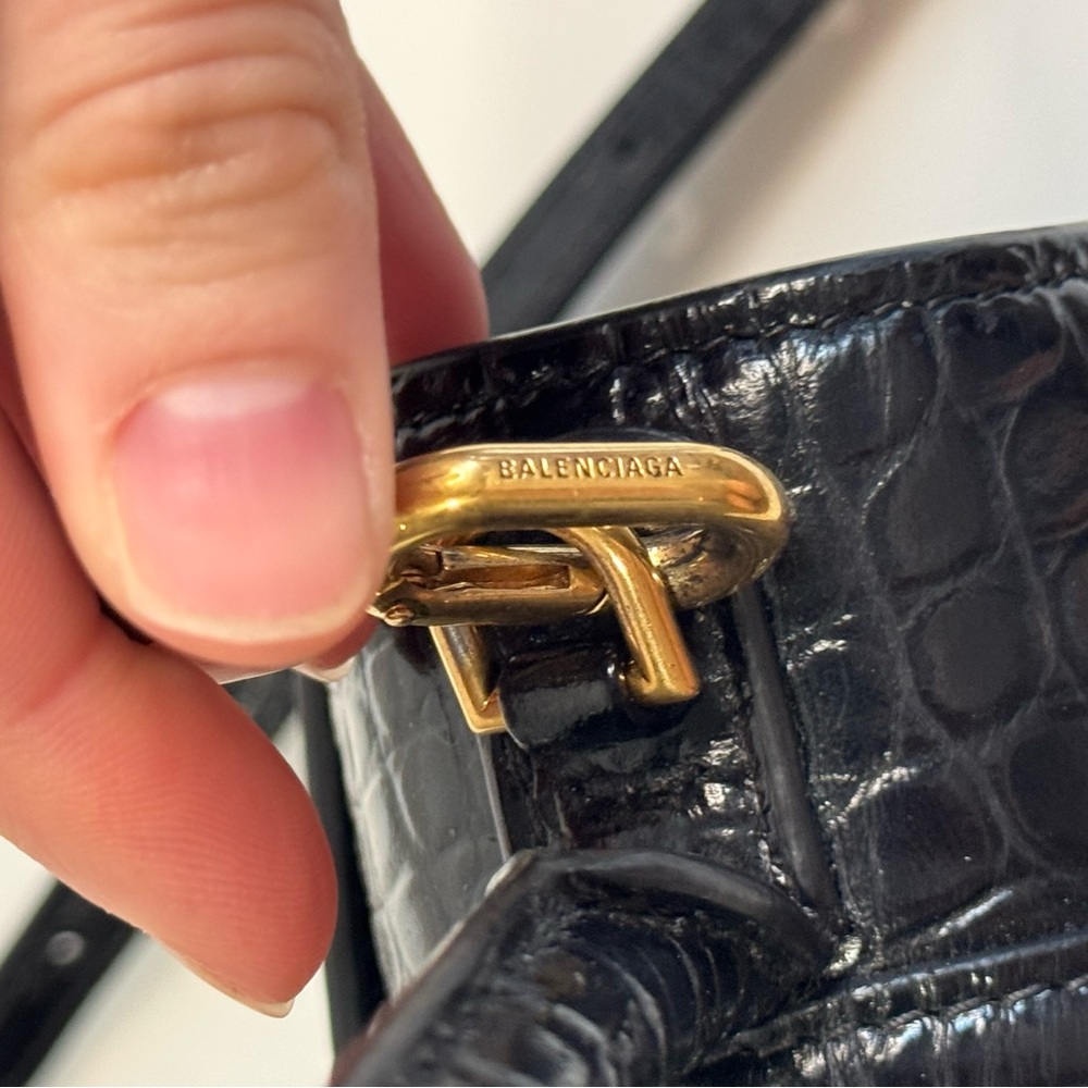 Balenciaga Hourglass Small Black Croc-Embossed Handbag - Picture 8 of 17